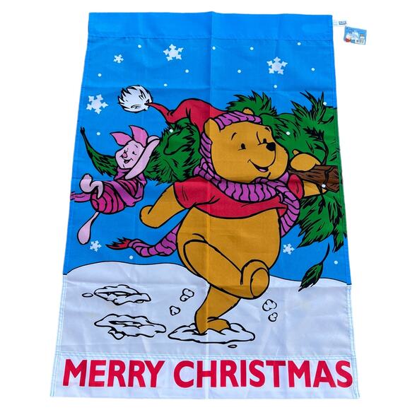 Pooh Disney Winnie the Pooh and Piglet Christmas Screen Printed Flag - Picture 2 of 3